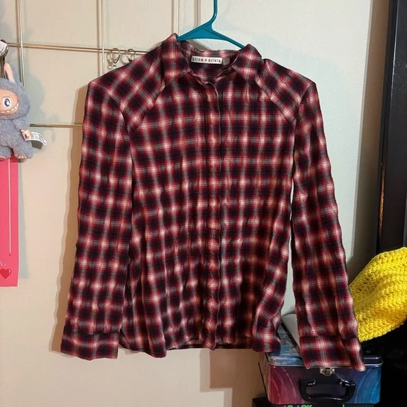 Alice + Olivia Glenna Plaid Roll Cuff Shirt Size XS - Picture 2 of 6